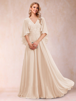 A-Line/Princess V-Neck Half Sleeves Mother of the Bride Dresses with Applique