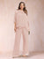 Chiffon Scoop 3/4 Sleeves 2 Pieces Plus Size Pantsuits with Rhinestone & Hollow