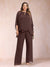 Chiffon Scoop 3/4 Sleeves 2 Pieces Plus Size Pantsuits with Rhinestone & Hollow