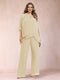 Chiffon Scoop 3/4 Sleeves 2 Pieces Plus Size Pantsuits with Rhinestone & Hollow