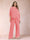 Chiffon Scoop 3/4 Sleeves 2 Pieces Plus Size Pantsuits with Rhinestone & Hollow