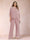Chiffon Scoop 3/4 Sleeves 2 Pieces Plus Size Pantsuits with Rhinestone & Hollow