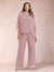 Chiffon Scoop 3/4 Sleeves 2 Pieces Plus Size Pantsuits with Rhinestone & Hollow