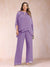 Chiffon Scoop 3/4 Sleeves 2 Pieces Plus Size Pantsuits with Rhinestone & Hollow