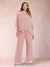 Chiffon Scoop 3/4 Sleeves 2 Pieces Plus Size Pantsuits with Rhinestone & Hollow