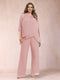 Chiffon Scoop 3/4 Sleeves 2 Pieces Plus Size Pantsuits with Rhinestone & Hollow