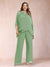 Chiffon Scoop 3/4 Sleeves 2 Pieces Plus Size Pantsuits with Rhinestone & Hollow