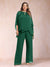 Chiffon Scoop 3/4 Sleeves 2 Pieces Plus Size Pantsuits with Rhinestone & Hollow