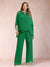 Chiffon Scoop 3/4 Sleeves 2 Pieces Plus Size Pantsuits with Rhinestone & Hollow
