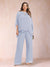 Chiffon Scoop 3/4 Sleeves 2 Pieces Plus Size Pantsuits with Rhinestone & Hollow