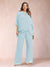 Chiffon Scoop 3/4 Sleeves 2 Pieces Plus Size Pantsuits with Rhinestone & Hollow