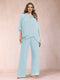 Chiffon Scoop 3/4 Sleeves 2 Pieces Plus Size Pantsuits with Rhinestone & Hollow