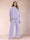 Chiffon Scoop 3/4 Sleeves 2 Pieces Plus Size Pantsuits with Rhinestone & Hollow
