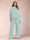 Chiffon Scoop 3/4 Sleeves 2 Pieces Plus Size Pantsuits with Rhinestone & Hollow