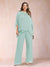 Chiffon Scoop 3/4 Sleeves 2 Pieces Plus Size Pantsuits with Rhinestone & Hollow