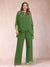 Chiffon Scoop 3/4 Sleeves 2 Pieces Plus Size Pantsuits with Rhinestone & Hollow