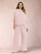 Chiffon Scoop 3/4 Sleeves 2 Pieces Plus Size Pantsuits with Rhinestone & Hollow