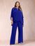 Chiffon Scoop 3/4 Sleeves 2 Pieces Plus Size Pantsuits with Rhinestone & Hollow