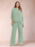 Chiffon Scoop 3/4 Sleeves 2 Pieces Plus Size Pantsuits with Rhinestone & Hollow