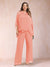 Chiffon Scoop 3/4 Sleeves 2 Pieces Plus Size Pantsuits with Rhinestone & Hollow
