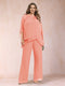Chiffon Scoop 3/4 Sleeves 2 Pieces Plus Size Pantsuits with Rhinestone & Hollow