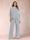Chiffon Scoop 3/4 Sleeves 2 Pieces Plus Size Pantsuits with Rhinestone & Hollow