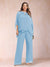 Chiffon Scoop 3/4 Sleeves 2 Pieces Plus Size Pantsuits with Rhinestone & Hollow