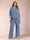 Chiffon Scoop 3/4 Sleeves 2 Pieces Plus Size Pantsuits with Rhinestone & Hollow