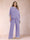 Chiffon Scoop 3/4 Sleeves 2 Pieces Plus Size Pantsuits with Rhinestone & Hollow