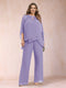 Chiffon Scoop 3/4 Sleeves 2 Pieces Plus Size Pantsuits with Rhinestone & Hollow