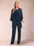 Chiffon Scoop Long Sleeves 3 Pieces Pantsuits with Applique  & Jacket