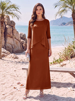 Sheath/Column Chiffon Scoop Half Sleeves Ankle-Length 2 Pieces Mother Of The Bride Dresses with Split Side