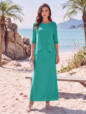 Sheath/Column Chiffon Scoop Half Sleeves Ankle-Length 2 Pieces Mother Of The Bride Dresses with Split Side