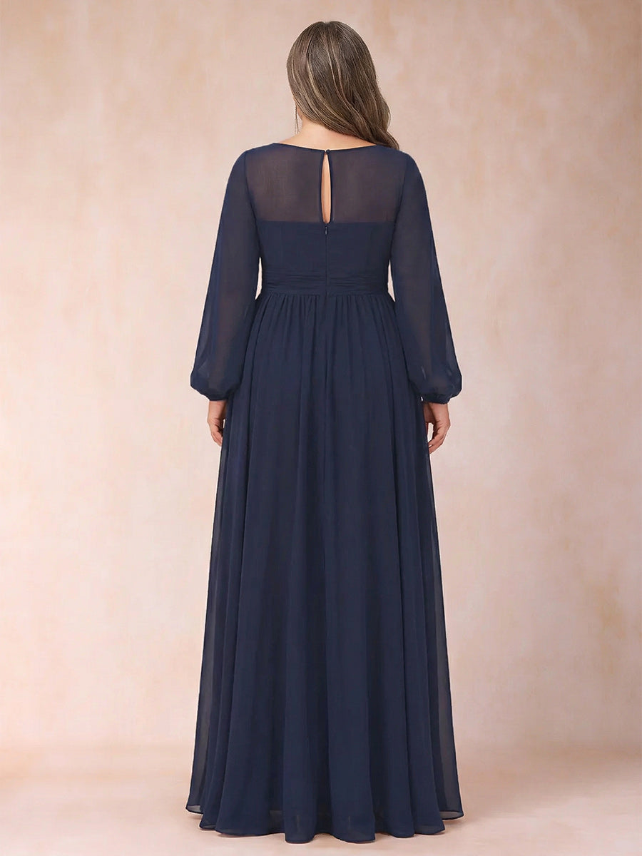 A-Line/Princess Chiffon V-Neck Long Sleeves Plus Size Mother of the Bride Dresses with Ruffles