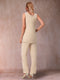Chiffon Scoop 3/4 Sleeves 3 Pieces Pantsuits with Ruched & Jacket