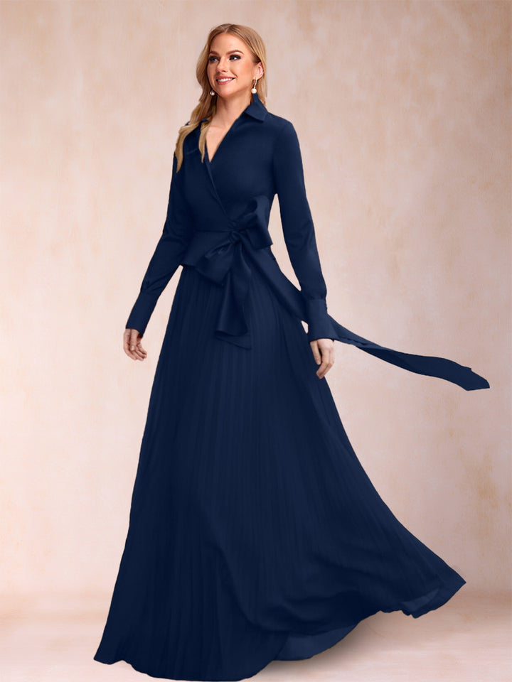 A-Line/Princess Chiffon V-Neck Long Sleeves 2 Pieces Mother of the Bride Dresses with Belt &amp; Ruffles