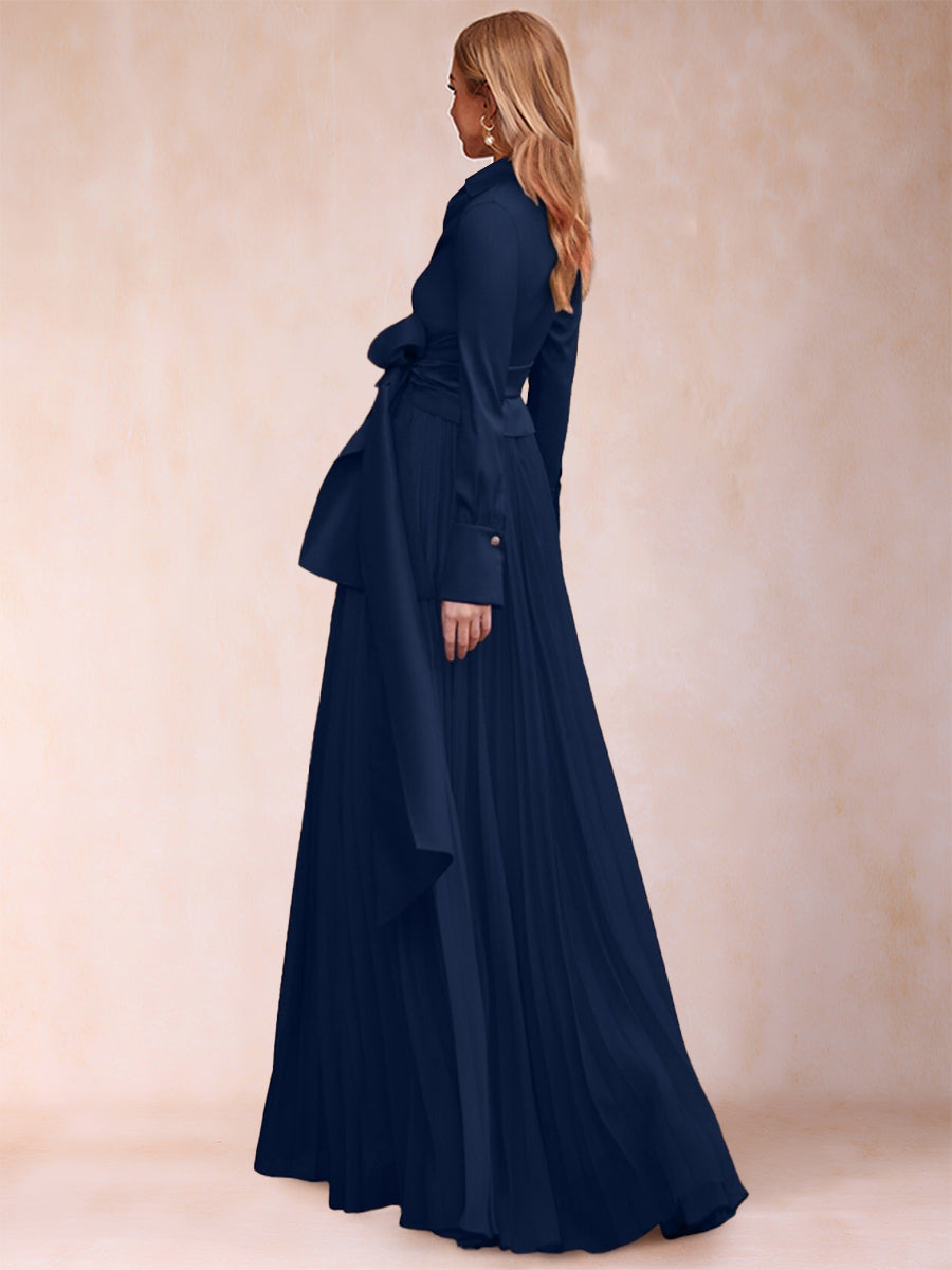 A-Line/Princess Chiffon V-Neck Long Sleeves 2 Pieces Mother of the Bride Dresses with Belt &amp; Ruffles