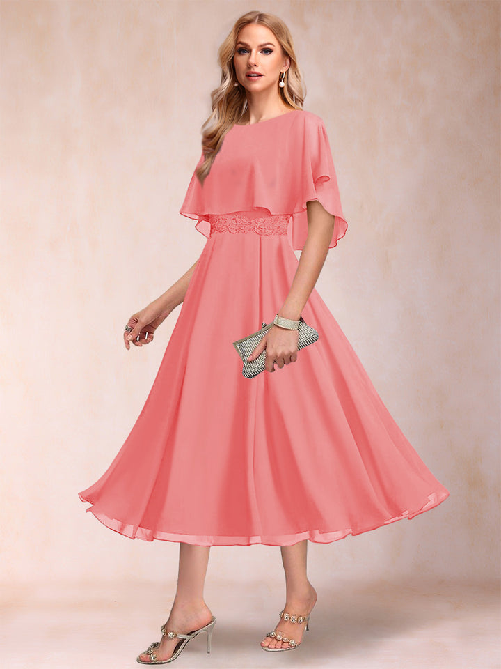 A-Line/Princess Chiffon Scoop Short Sleeves Mother of the Bride Dresses with Shawl