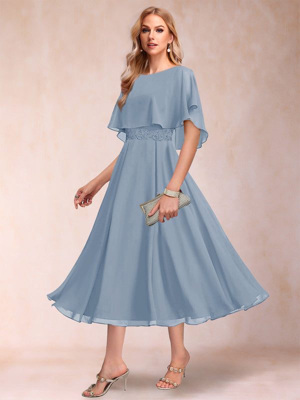 A-Line/Princess Chiffon Scoop Short Sleeves Mother of the Bride Dresses with Shawl