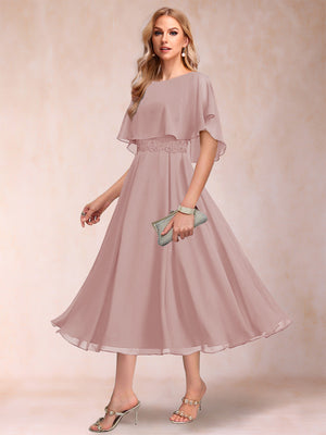 A-Line/Princess Chiffon Scoop Short Sleeves Mother of the Bride Dresses with Shawl