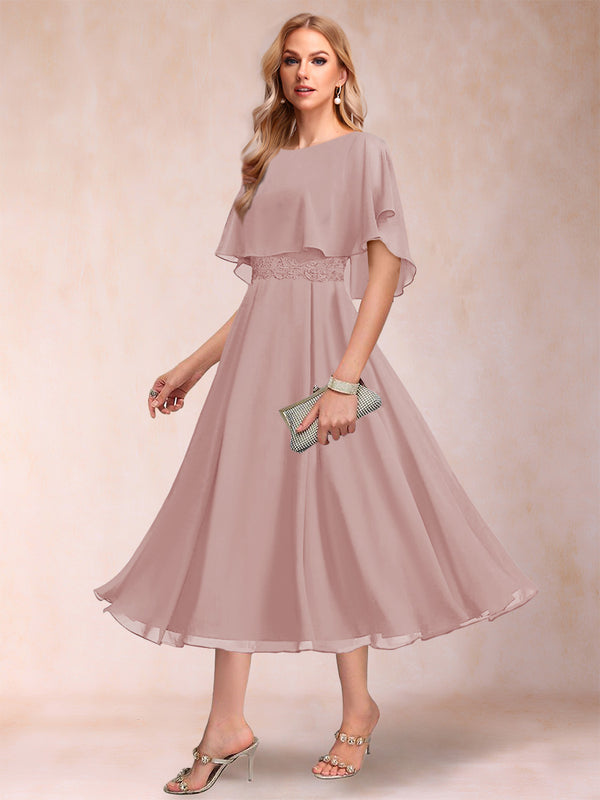 A-Line/Princess Chiffon Scoop Short Sleeves Mother of the Bride Dresses with Shawl