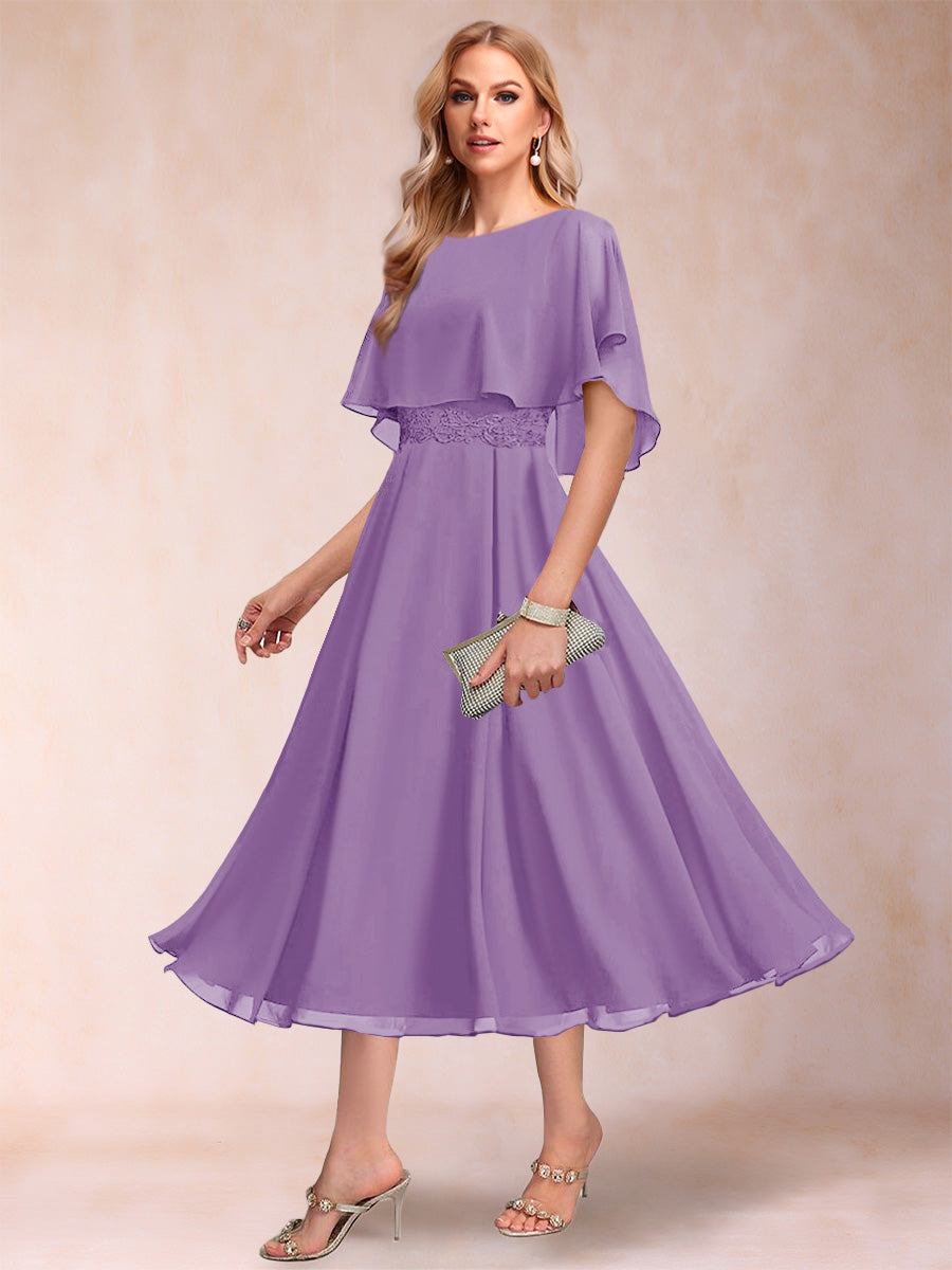 A-Line/Princess Chiffon Scoop Short Sleeves Mother of the Bride Dresses with Shawl