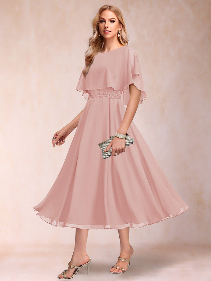 A-Line/Princess Chiffon Scoop Short Sleeves Mother of the Bride Dresses with Shawl