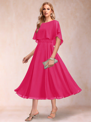 A-Line/Princess Chiffon Scoop Short Sleeves Mother of the Bride Dresses with Shawl
