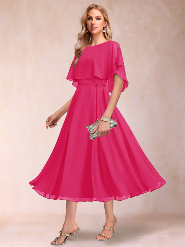 A-Line/Princess Chiffon Scoop Short Sleeves Mother of the Bride Dresses with Shawl