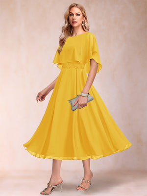 A-Line/Princess Chiffon Scoop Short Sleeves Mother of the Bride Dresses with Shawl