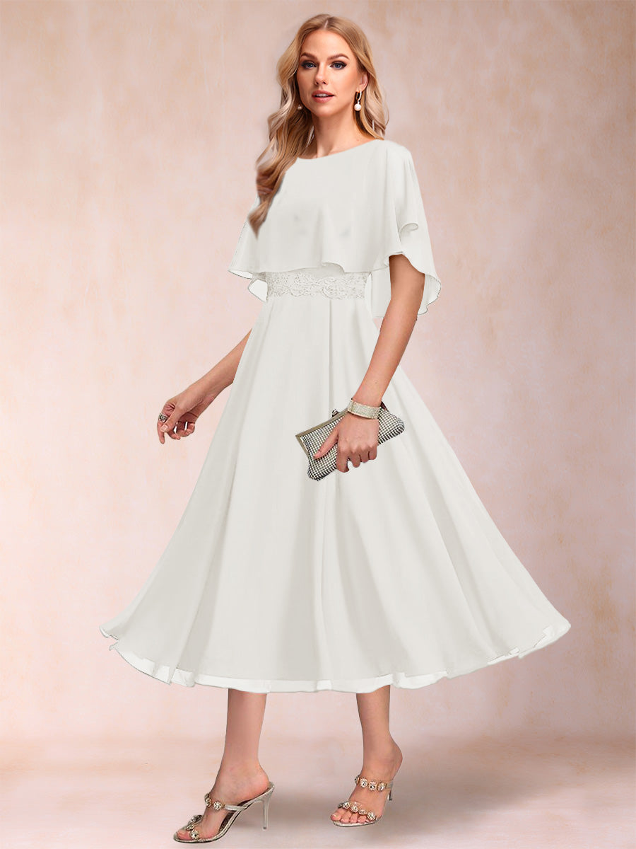 A-Line/Princess Chiffon Scoop Short Sleeves Mother of the Bride Dresses with Shawl