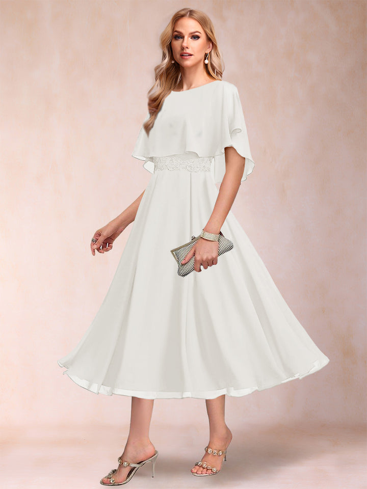 A-Line/Princess Chiffon Scoop Short Sleeves Mother of the Bride Dresses with Shawl