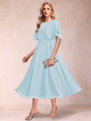A-Line/Princess Chiffon Scoop Short Sleeves Mother of the Bride Dresses with Shawl