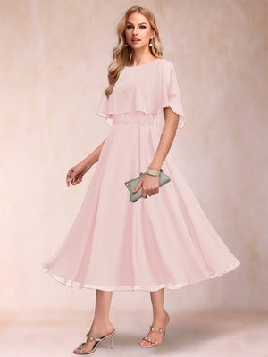 A-Line/Princess Chiffon Scoop Short Sleeves Mother of the Bride Dresses with Shawl
